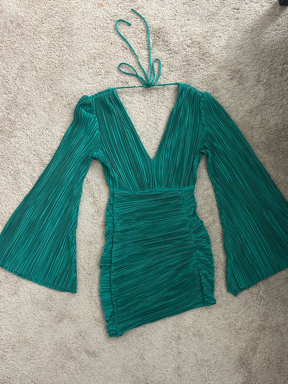 Hello Molly Emerald Green Party Dress | Plisse Ruched Mini | Size 2 | Wedding